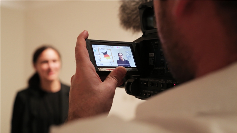 Darren filming Luba Hedlová from Lidice Art Gallery