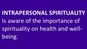 Intrapersonal Sprituality: is aware of the importance of spirituality on health and well-being