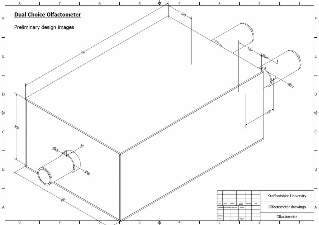 3 dimensional drawing of the proposed olfactometer experimental chamber.