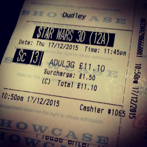 Jaz's Star Wars cinema ticket