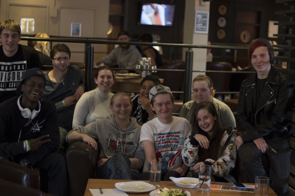 marvel society sitting together in the Ember lounge