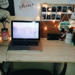 Annroses' desk with laptop and lights