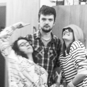 Rebecca with her two friends in the kitchen