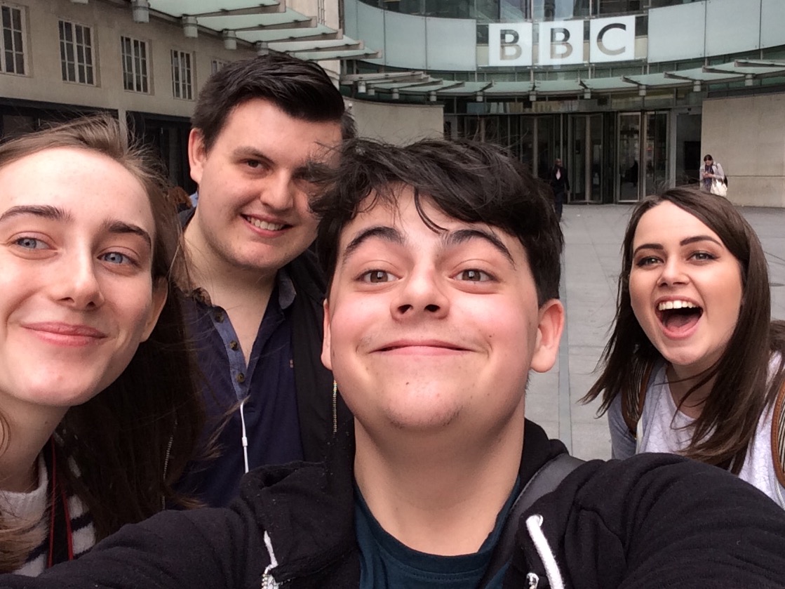 Rebecca and friends outside BBC London