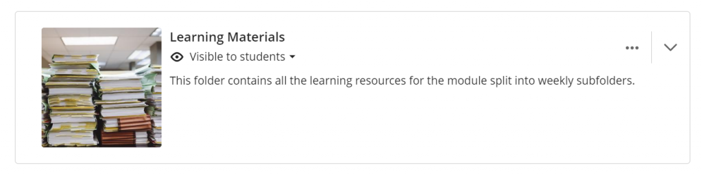 Screenshot from a Blackboard Ultra module showing a learning module folder with a decorative image and folder description