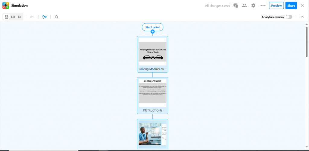 Screenshot from ThingLink showing the start of the scenario planned out in a flowchart.